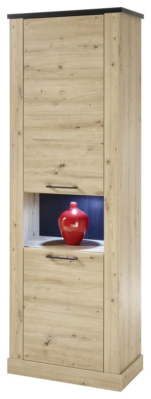 Vitrina Morel Morel - črna/barve hrasta, Romantika, leseni material (71/211/38cm) - Mömax