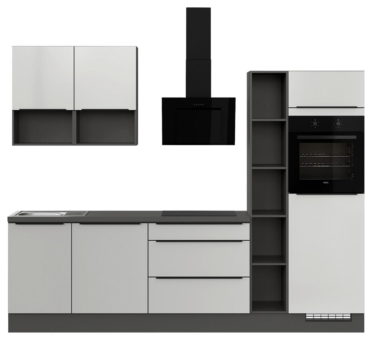 Küchenblock IBZ ohne Geräte ca. 280 cm Weiß Hochglanz - Weiß Hochglanz/Dunkelgrau, Design, Holzwerkstoff/Metall (280cm) - Impuls