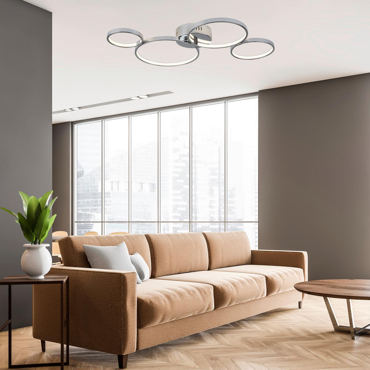 Led Mennyezeti Lámpa Solexa 4lt 2004-4cc - krómszínű/fehér, Design, műanyag/fém (75/50/7,4cm)