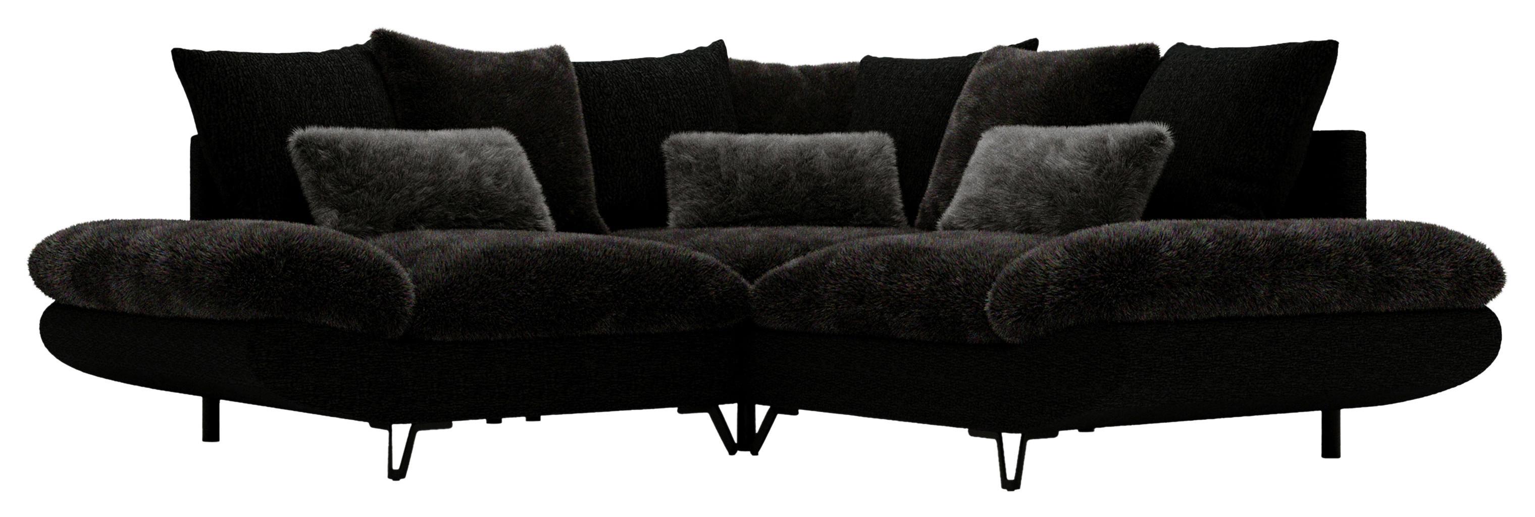 Wohnlandschaft Bormio - Schwarz/Dunkelblau, Modern, Textil/Metall (276/276cm) - Premium Living