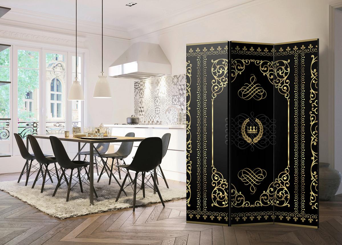 Paravan Charm Of The Night, 3-Delni, Dvostranski - zlate barve/črna, Basics, tekstil/les (135/172/3cm) - artgeist
