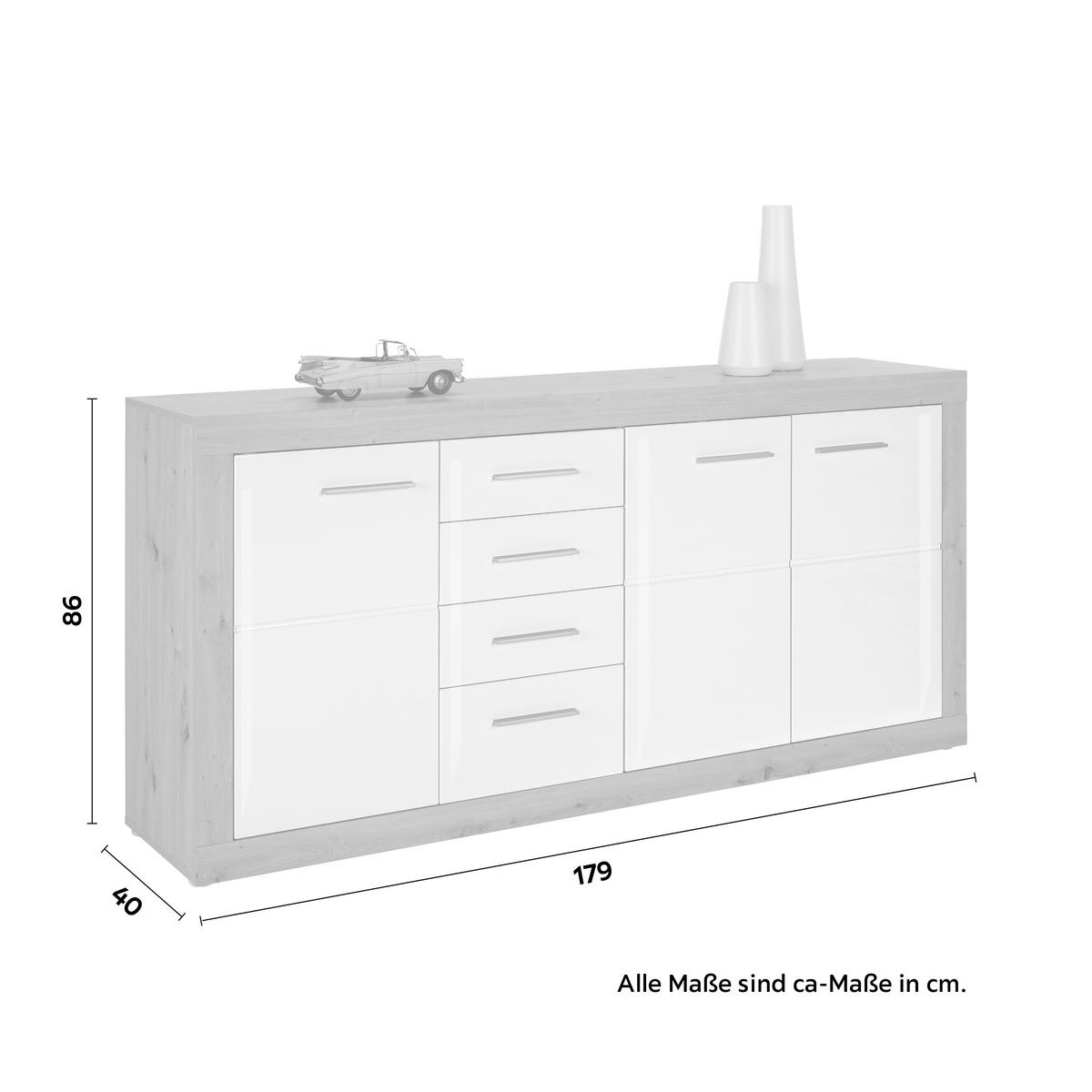 Sideboard Malta in Weiß/Eichefarben - Chromfarben/Eichefarben, KONVENTIONELL, Holzwerkstoff/Kunststoff (179/86/40cm) - Mömax