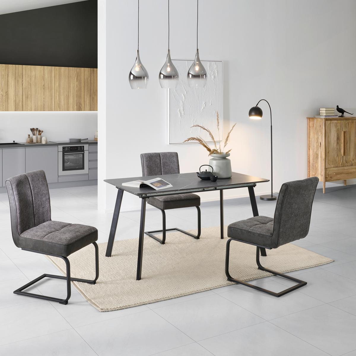 Raztegljiva Jedilna Miza Elian, 140-180x80cm - siva/črna, Konvencionalno, kovina/leseni material (140/180/75/80cm) - MID.YOU