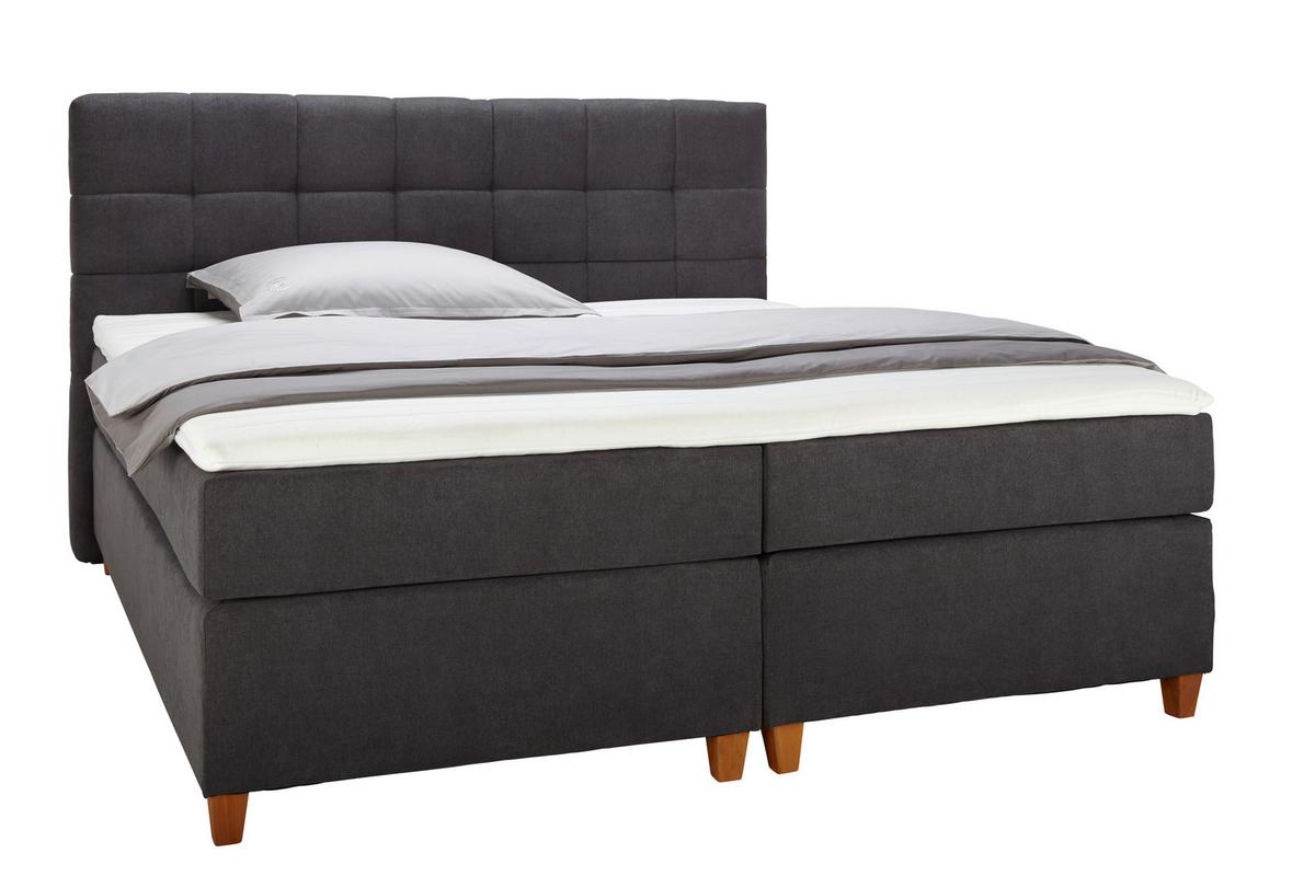 Boxspringbett Jerry ca. 180x200 cm Grau mit Topper - Dunkelgrau/Erlefarben, MODERN, Holz/Holzwerkstoff (180/200cm) - Bessagi Home