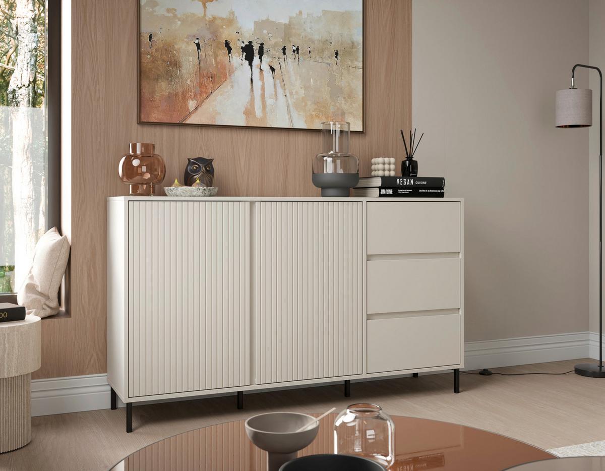 Komoda Avenale, Kašmir - kašmir/črna, Trend, kovina/leseni material (157,8/91,6/40cm)