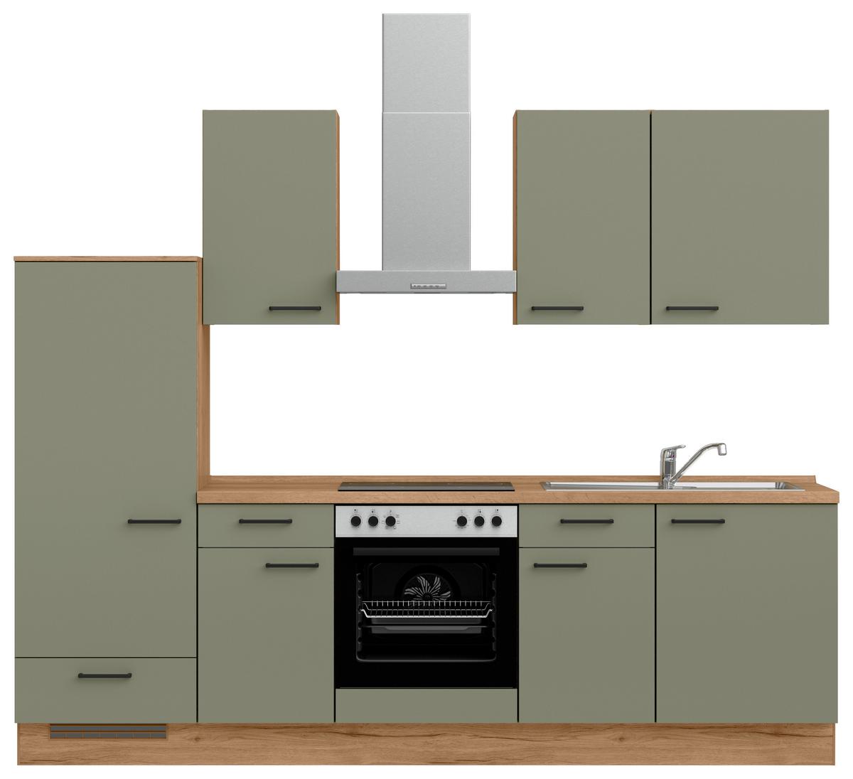 Küchenleerblock Senso Low o. Geräte Olivgrün - Eichefarben/Schwarz, MODERN, Holzwerkstoff/Metall (270cm) - Nobilia