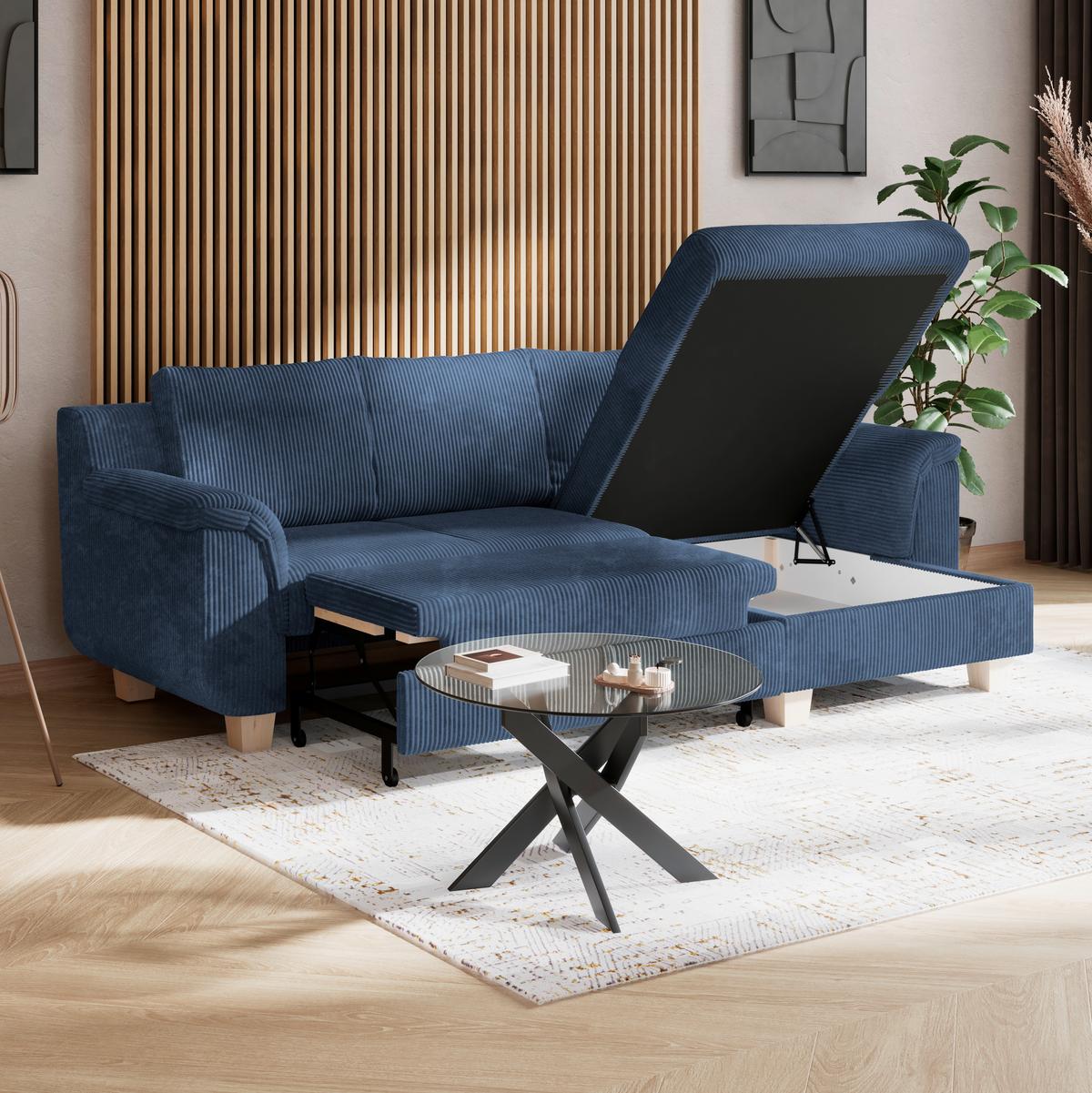 Colţar ALEX - albastru închis, Modern, textil (246/88cm) - Modern Living
