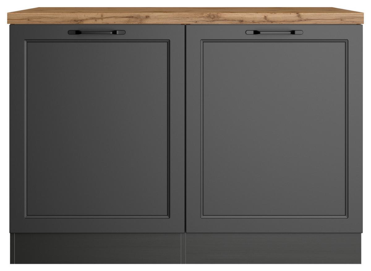 Spülenunterschrank Meran ca. 120x86x60 Grau/Eiche - Eiche Wotan/Schwarz, LIFESTYLE, Holzwerkstoff/Metall (120/86/60cm) - Held