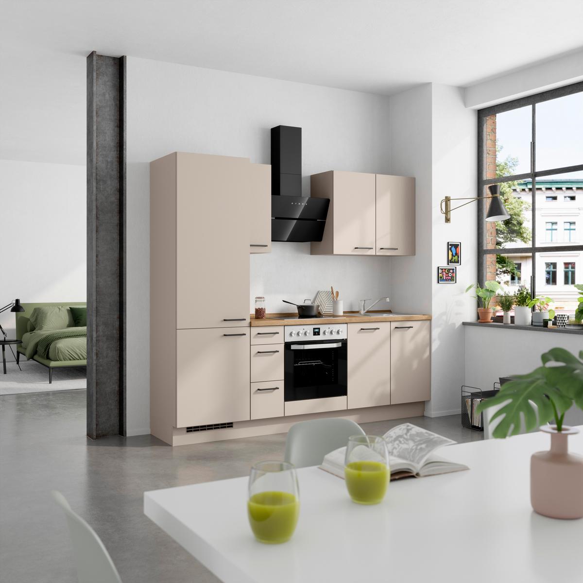 Küchenblock Easytouch High m. Geräten Sandfarben - Sandfarben/Eichefarben, MODERN, Holzwerkstoff/Metall (240cm) - Nobilia