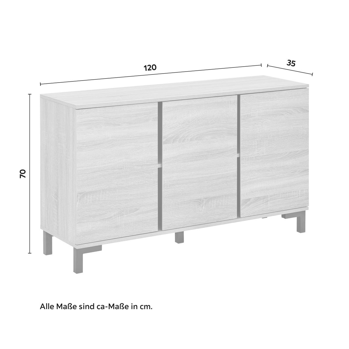 Sideboard Lori Eichefarben MDF - Eichefarben/Schwarz, MODERN, Metall (120/70/35cm) - Bessagi Home