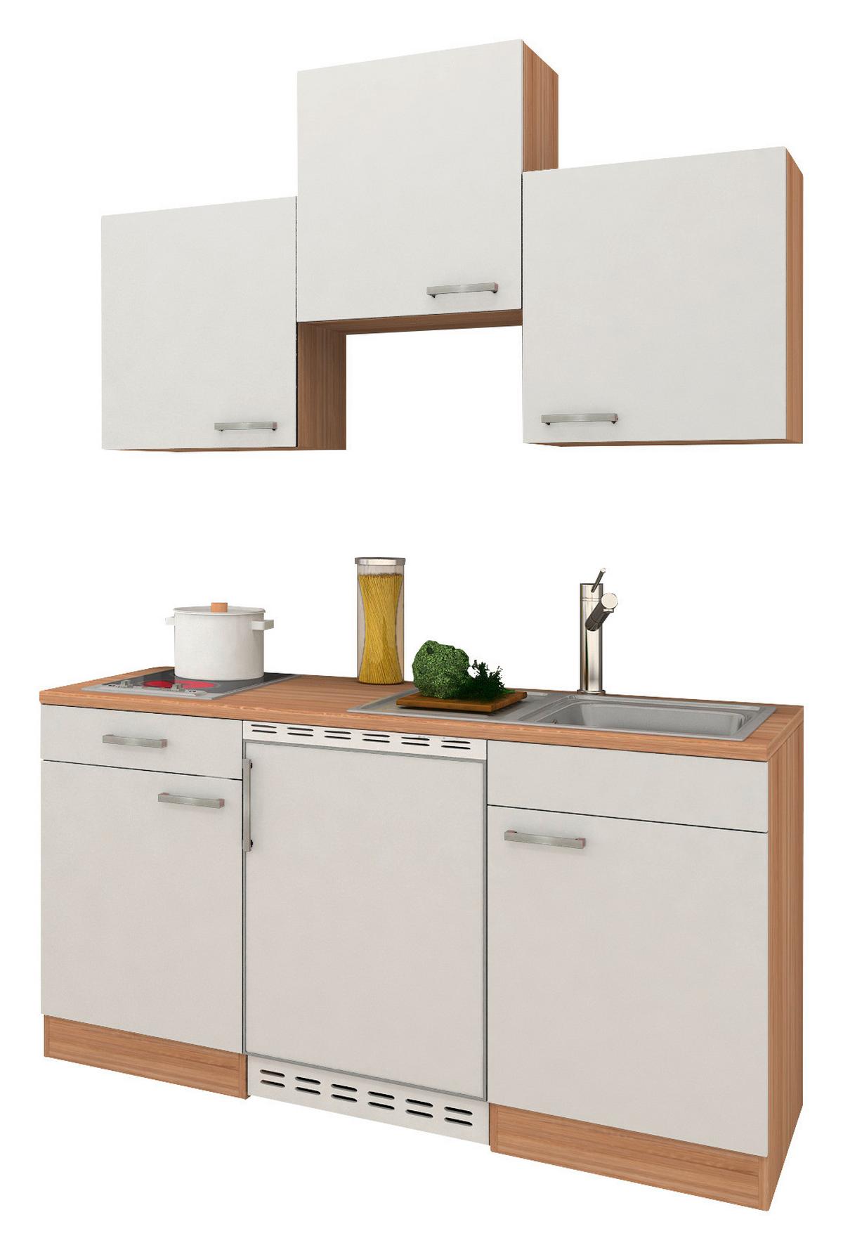 Miniküche Economy m. Geräten B: ca. 150cm Weiß/Eichefarben - Eichefarben/Weiß, Basics, Holzwerkstoff (150cm) - Respekta