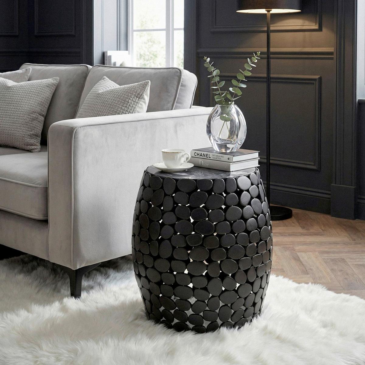 BEISTELLTISCH WL7.361 - Schwarz, Design, Stein/Metall (40/46/40cm) - Livetastic