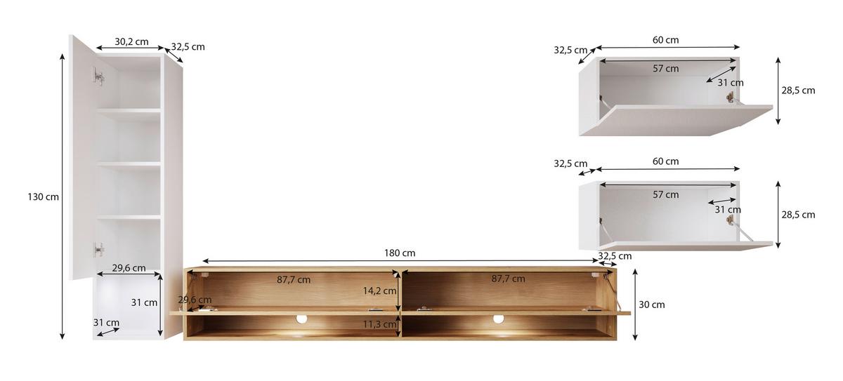 WOHNWAND AMADEO ANTHRAZIT/WEISS - Weiß Hochglanz/Anthrazit, Basics, Holzwerkstoff (270/130/32,5cm) - P & B