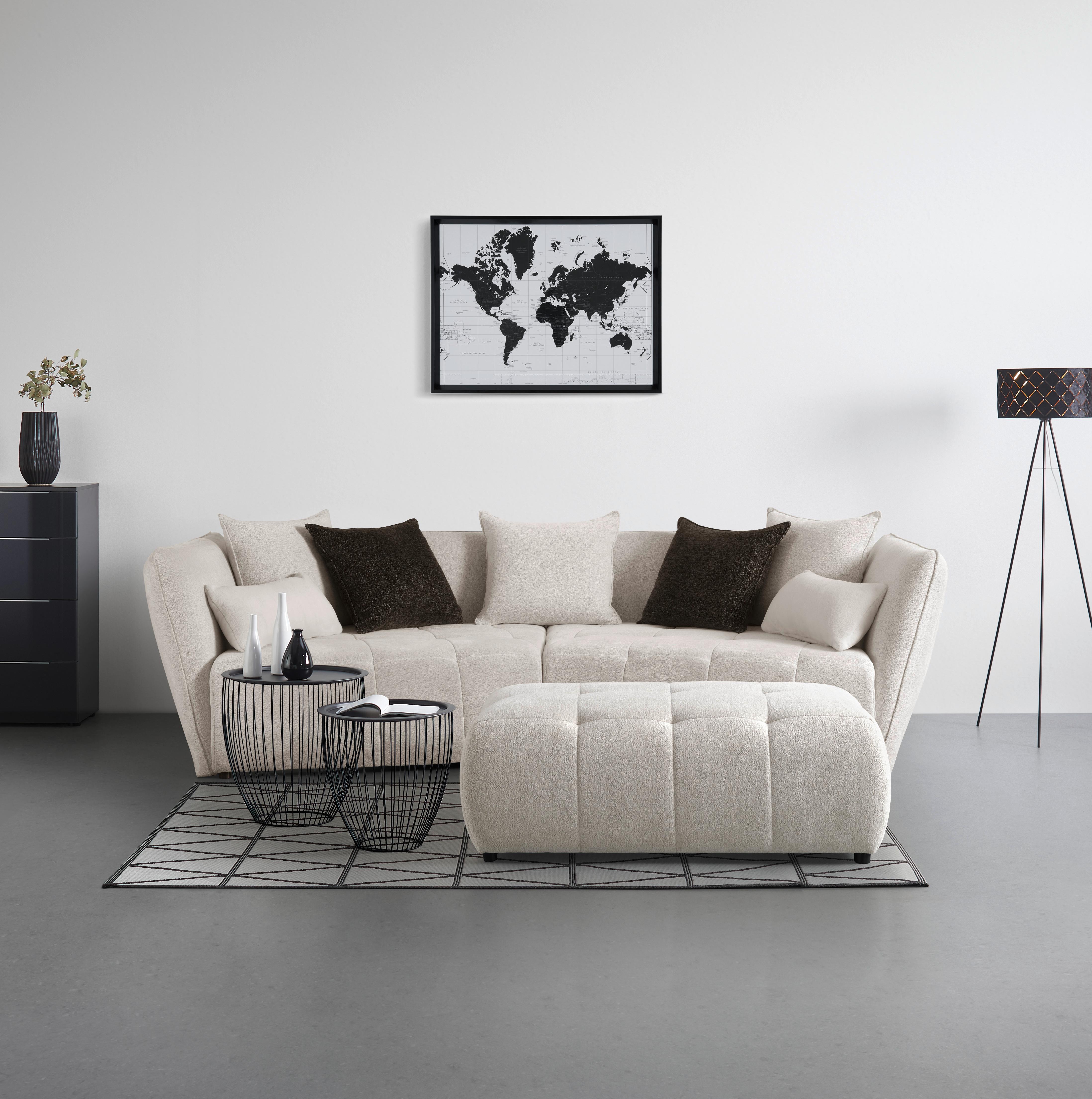 Hocker Sofi Creme - Creme/Schwarz, MODERN, Textil (128/48/70cm) - Premium Living
