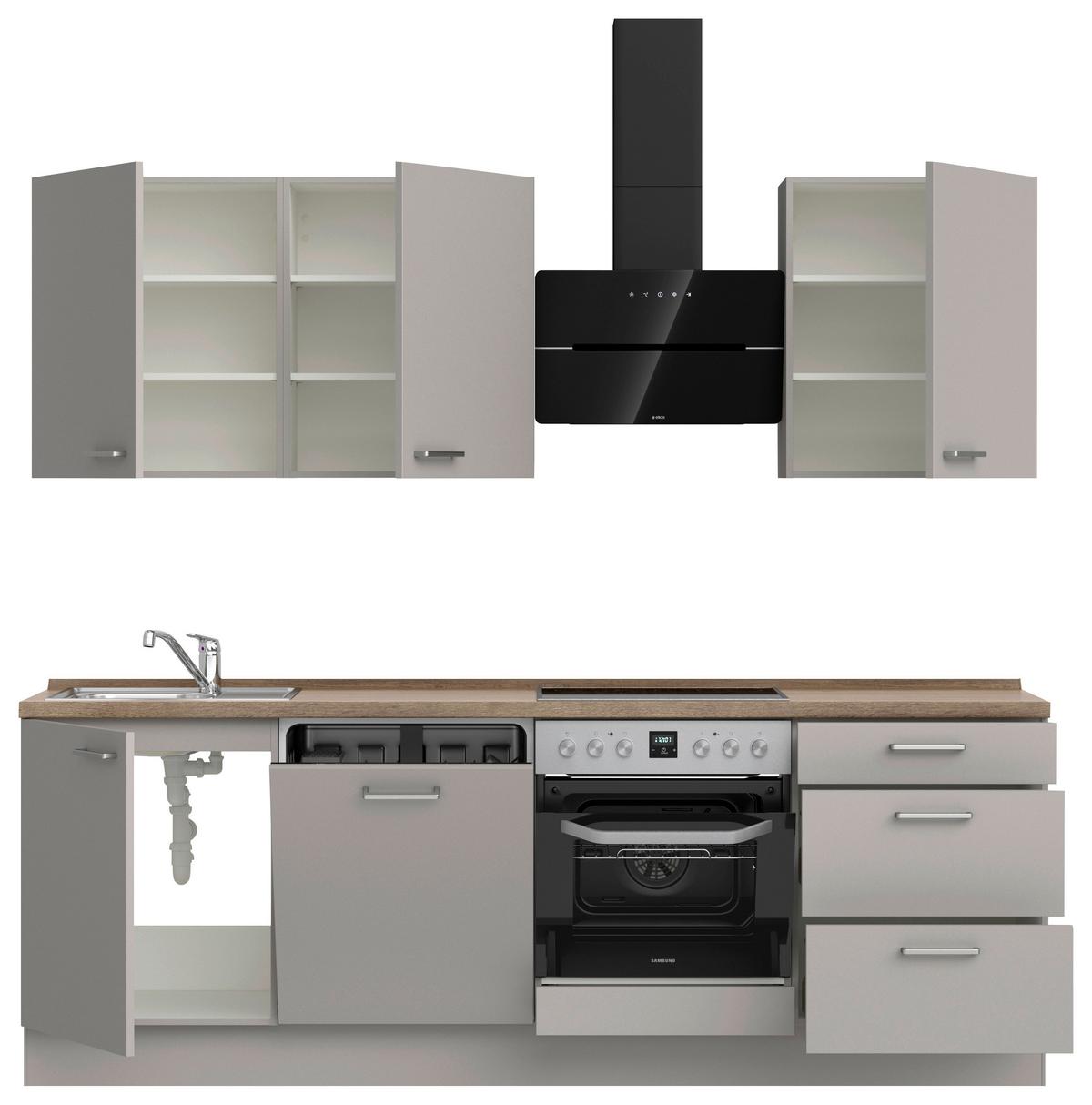 Küchenblock Touch High m. Geräten Grau - Eiche dunkel/Edelstahlfarben, MODERN, Holzwerkstoff/Metall (240cm) - Nobilia