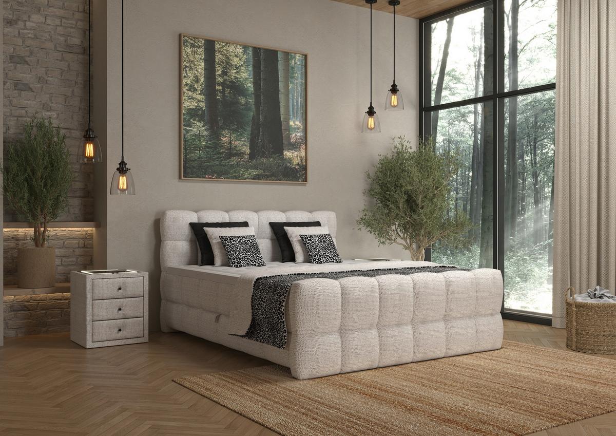 Boxspring Krevet Brisbane - sivo-bijela/crna, Trend, drvni materijal/drvo (140/200cm) - Premium Living