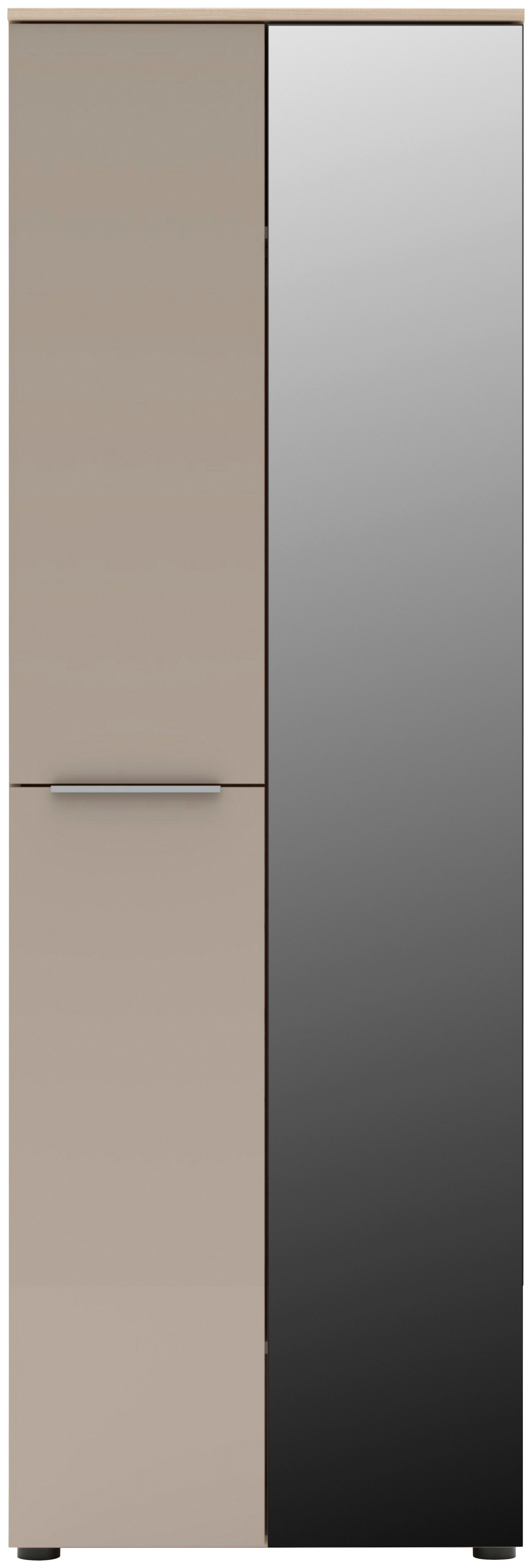 Garderobenschrank Siena Eichefarben/Kaschmir - Kaschmir/Chromfarben, MODERN, Glas/Holzwerkstoff (65/196/41cm) - Mömax