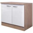 Spülenunterschrank Weiß Hochglanz/eiche - Edelstahlfarben/Eichefarben, MODERN, Holzwerkstoff/Metall (100/86/60cm)