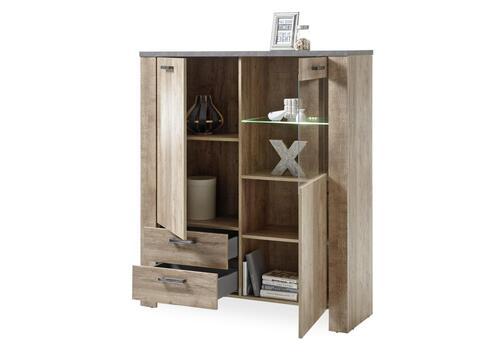 Kommode "Edmonton" , eiche - Eichefarben/Anthrazit, Basics, Glas/Holzwerkstoff (122/140/45cm) - MID.YOU