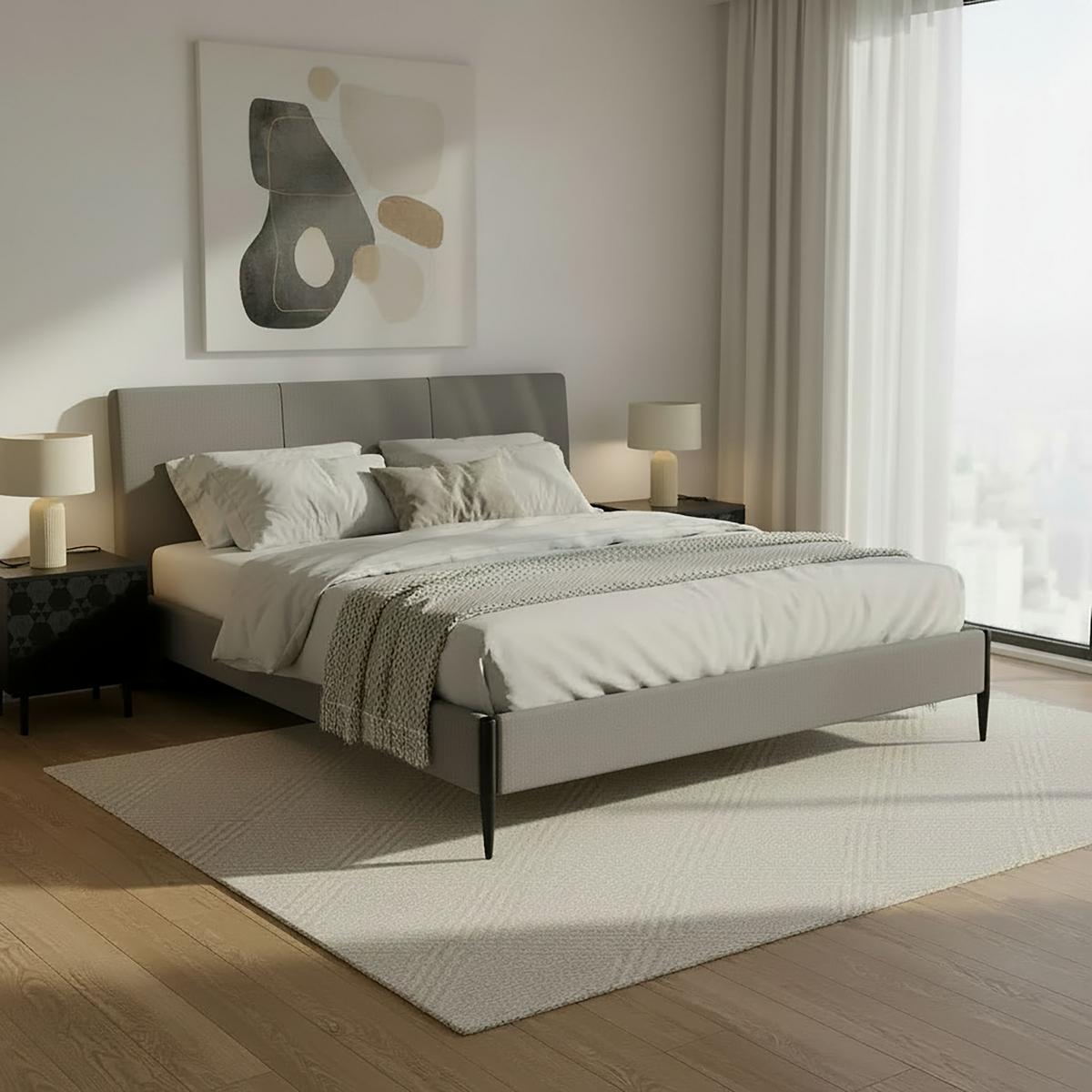 Kárpitozott Ágy Melisa - natúr színű/szürke, Modern, textil/fa (180/200cm) - Bessagi Home