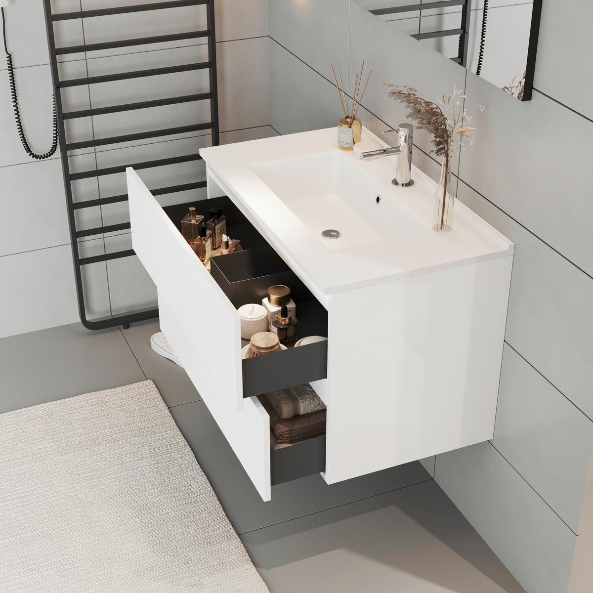 Element Ispod Umivaonika Easy - bijela visoki sjaj/antracit, Moderno, drvni materijal (80/51/46cm)