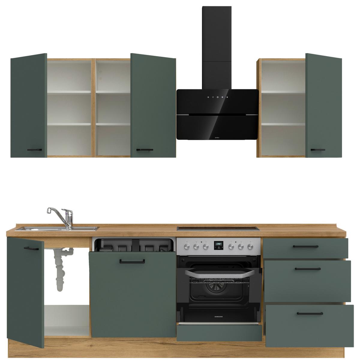 Küchenblock Easytouch High m. Geräten Dunkelgrün - Dunkelgrün/Eichefarben, MODERN, Holzwerkstoff/Metall (240cm) - Nobilia