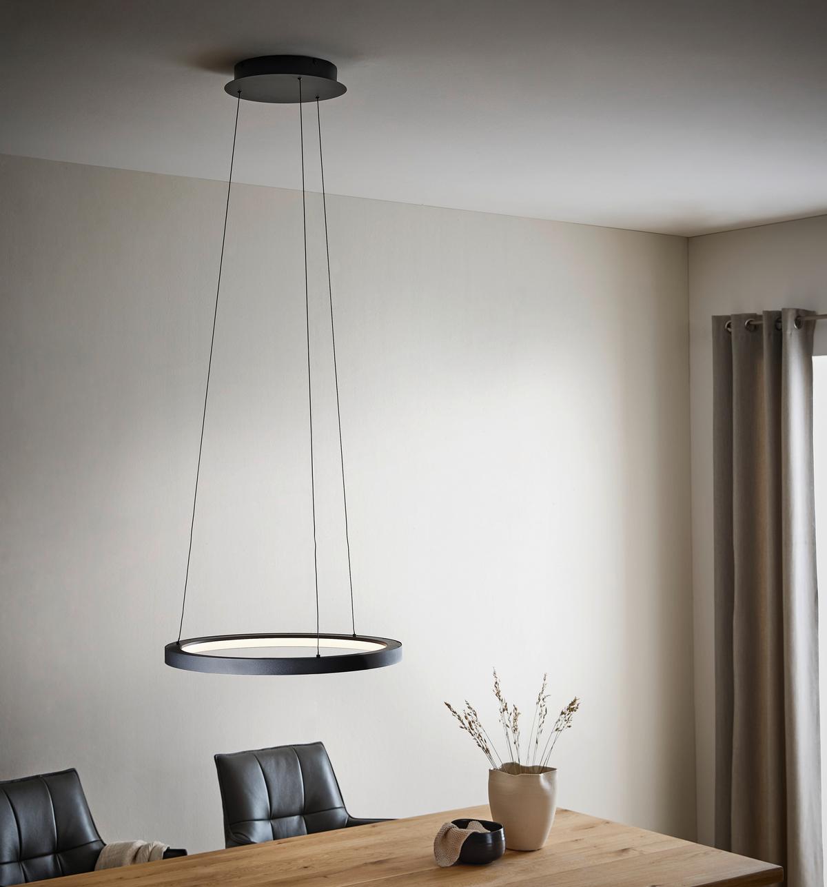 LAMPA WISZĄCA LED 2851-18 HOOP - czarny, Design, tworzywo sztuczne/metal (57/57/40-180cm) - Paul Neuhaus