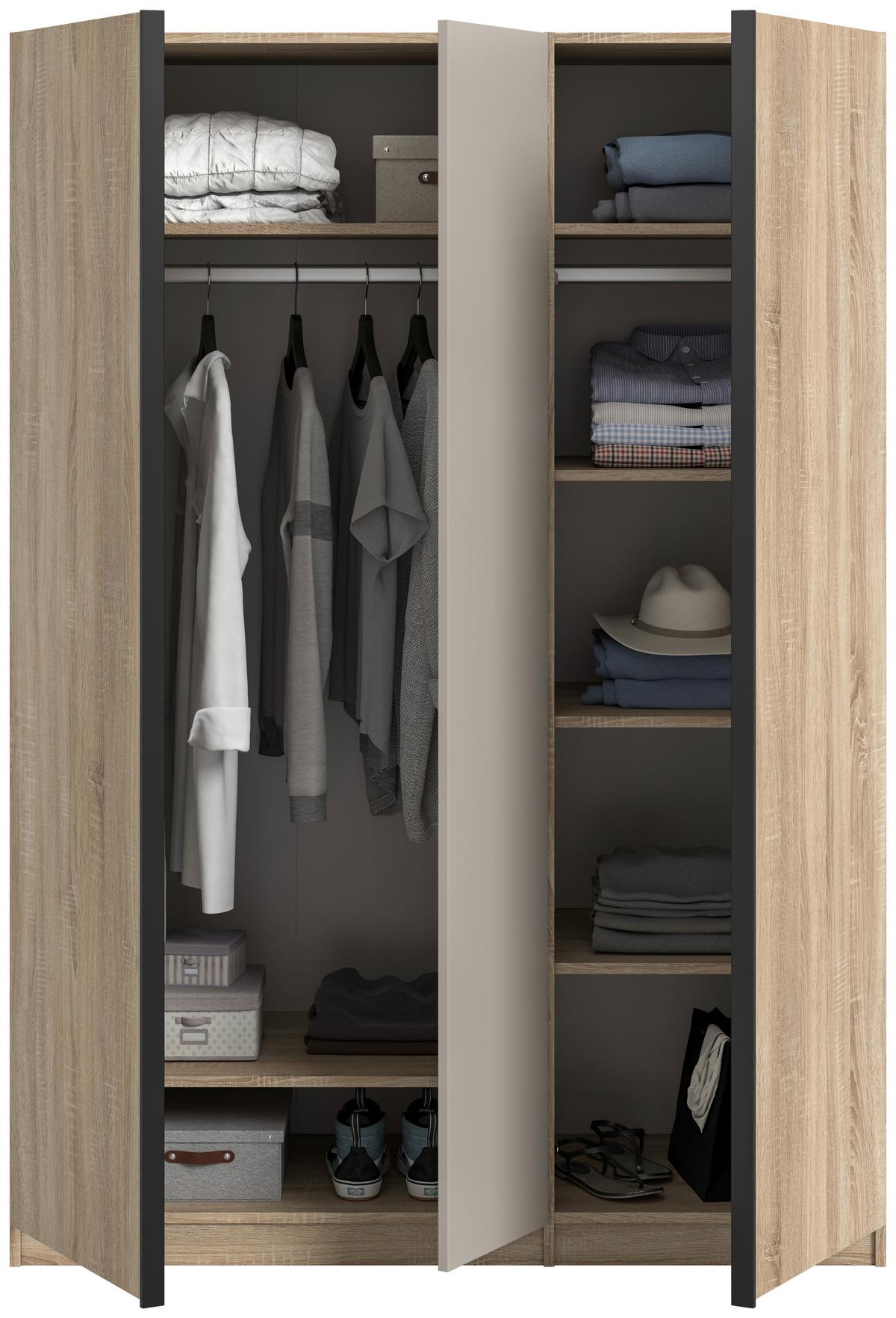Drehtürenschrank OAKLAND ca.130x183x53cm Sonoma Eiche - Kaschmir/Schwarz, MODERN, Holzwerkstoff (130/183/53cm) - MID.YOU