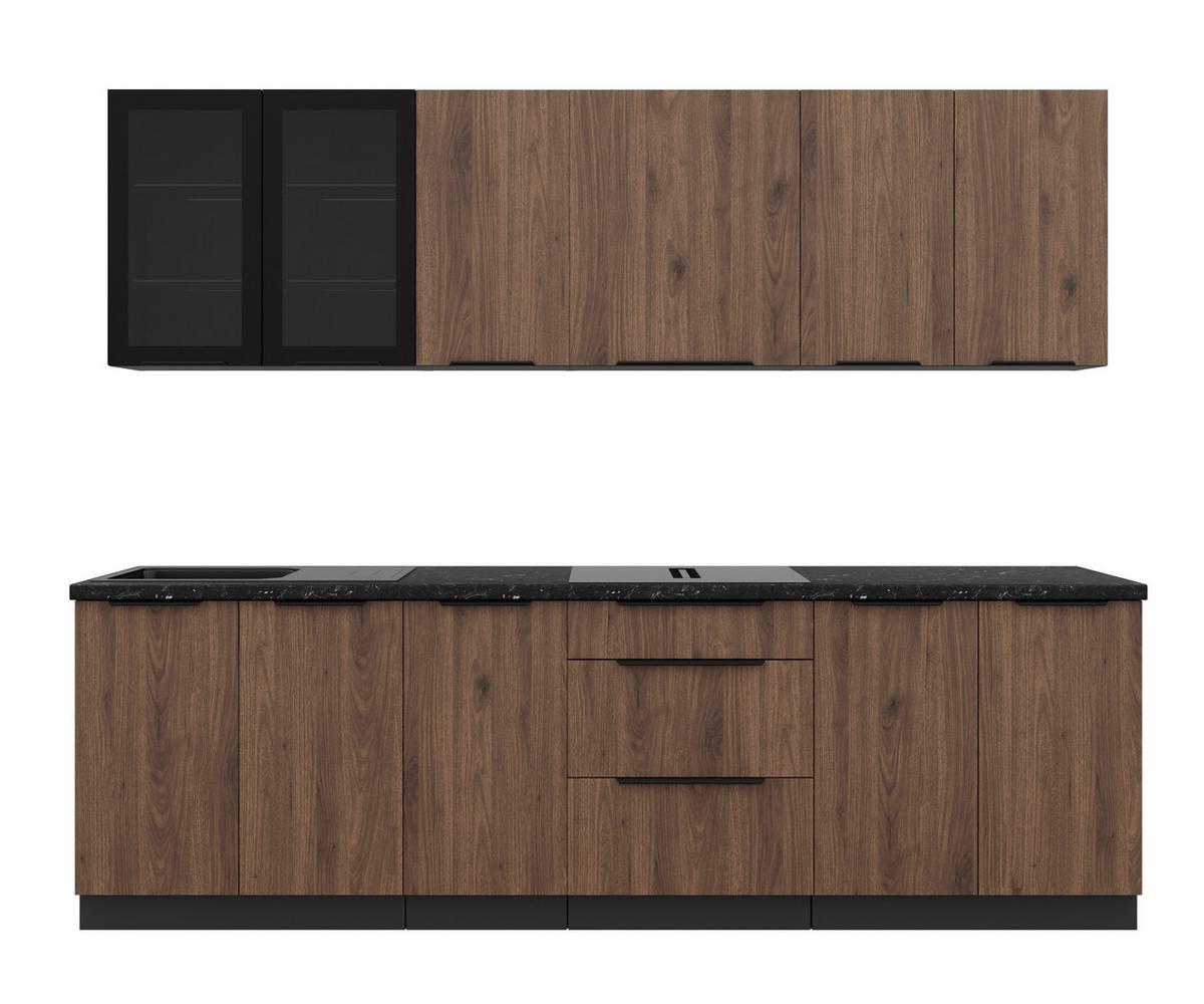 Blok Kuhinja Monza - boja orahovog drveta/crna, Moderno, staklo/metal (260/210/60cm) - Modern Living
