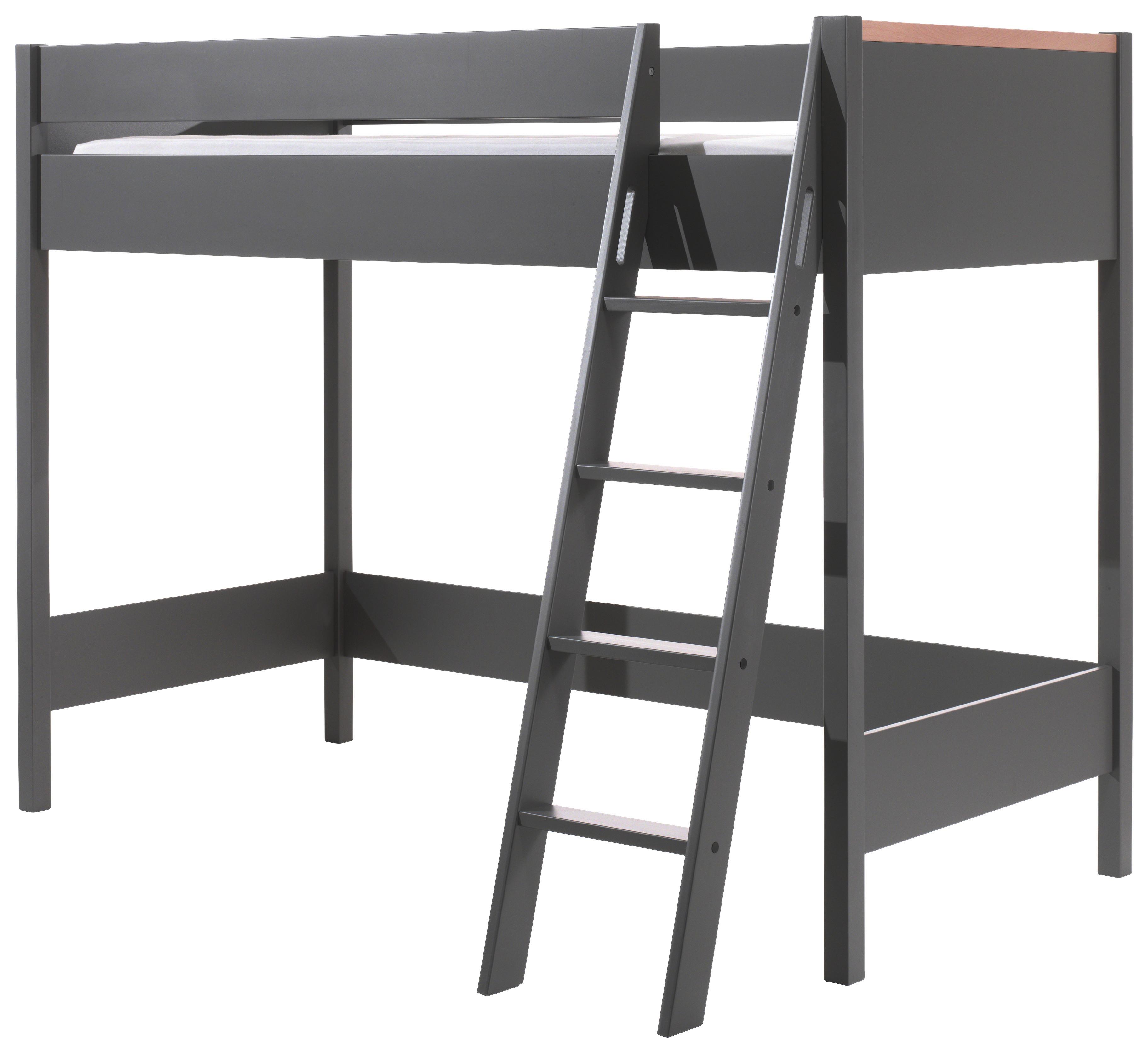 Hochbett London, 90x200 cm, inkl. Lattenrost - Dunkelgrau/Anthrazit, MODERN, Holz/Holzwerkstoff (90/200cm) - MID.YOU