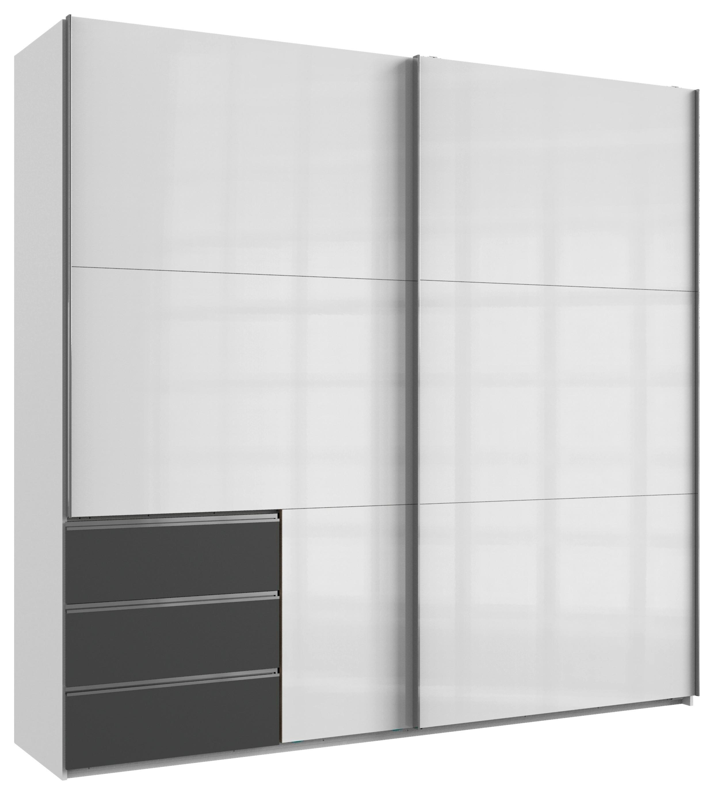 Schwebetürenschrank Level 36D ca. 250 cm Graphitfarben/Weiß - Chromfarben/Weiß Hochglanz, MODERN, Holzwerkstoff/Metall (250/236/65cm) - MID.YOU