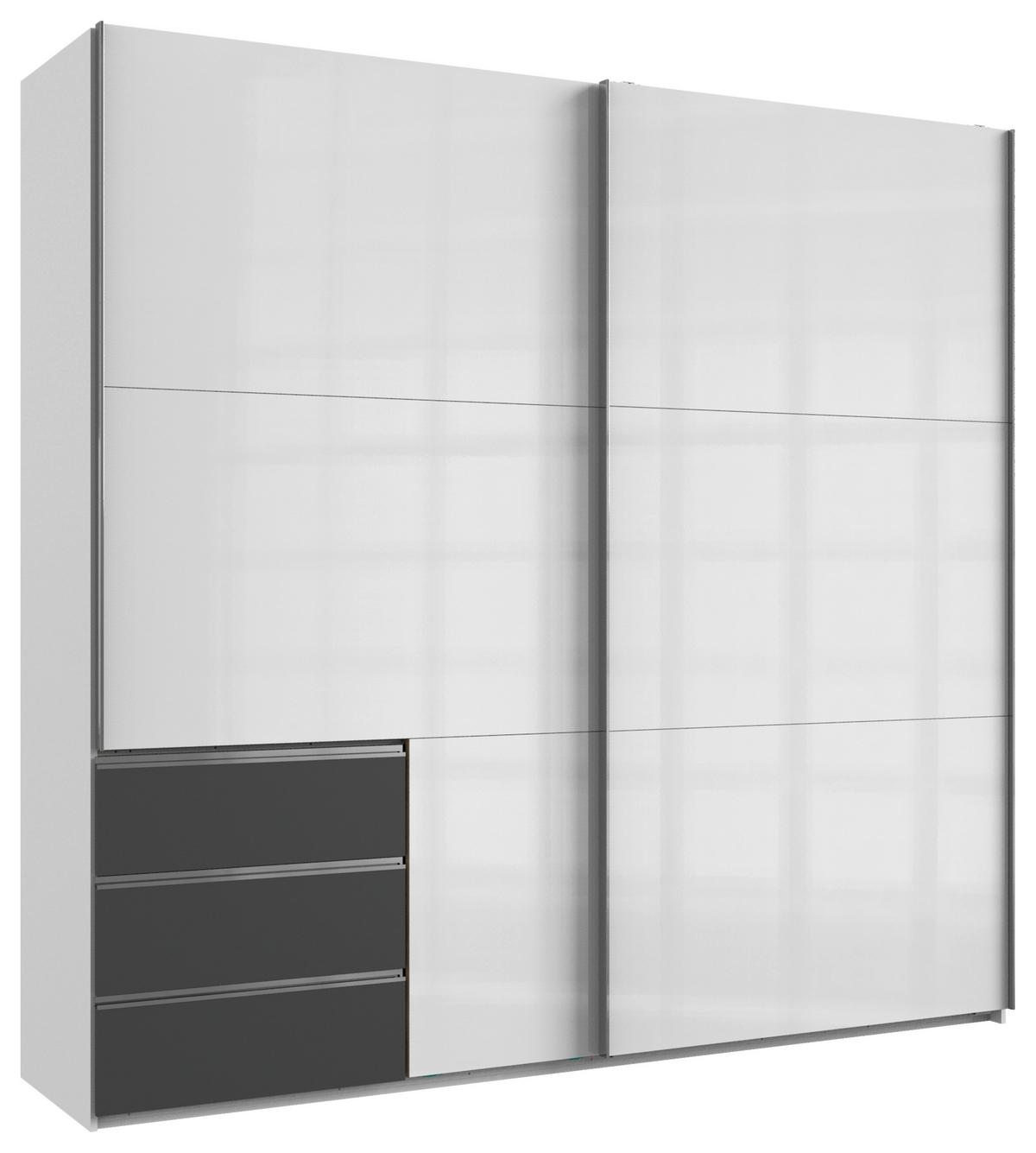 Schwebetürenschrank Level 36D ca. 250 cm Graphitfarben/Weiß - Chromfarben/Weiß Hochglanz, MODERN, Holzwerkstoff/Metall (250/236/65cm) - MID.YOU