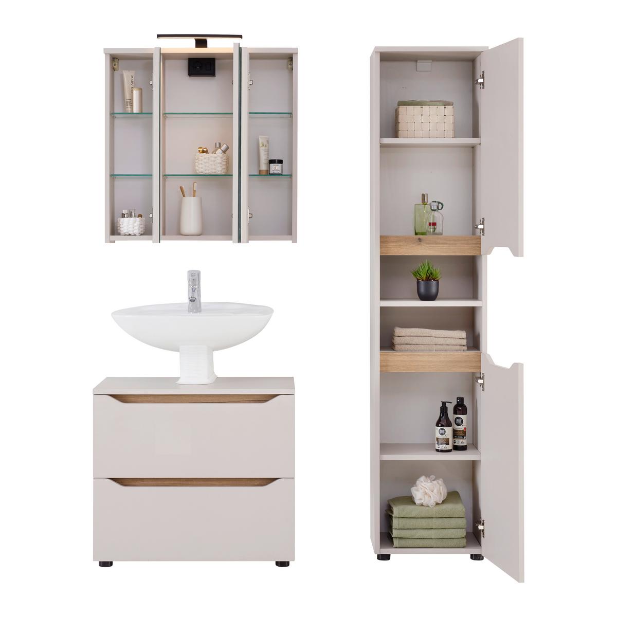 Spiegelschrank Mallorca Kaschmir-/Eichefarben - Eichefarben/Schwarz, MODERN, Glas/Holzwerkstoff (70/70/20cm) - Based