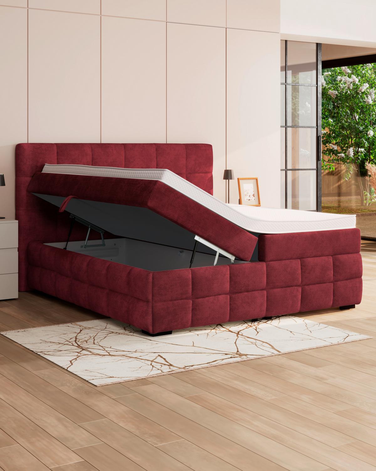 PAT BOX VEGA - verde/roșu burgund, Trend, lemn/textil (160/200cm) - Modern Living