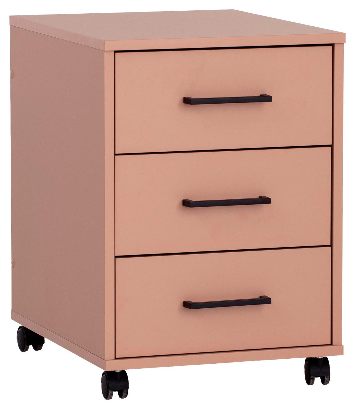 Rollcontainer Ruby Apricot - Schwarz/Orange, MODERN, Holzwerkstoff/Kunststoff (40,1/57/50cm) - MID.YOU