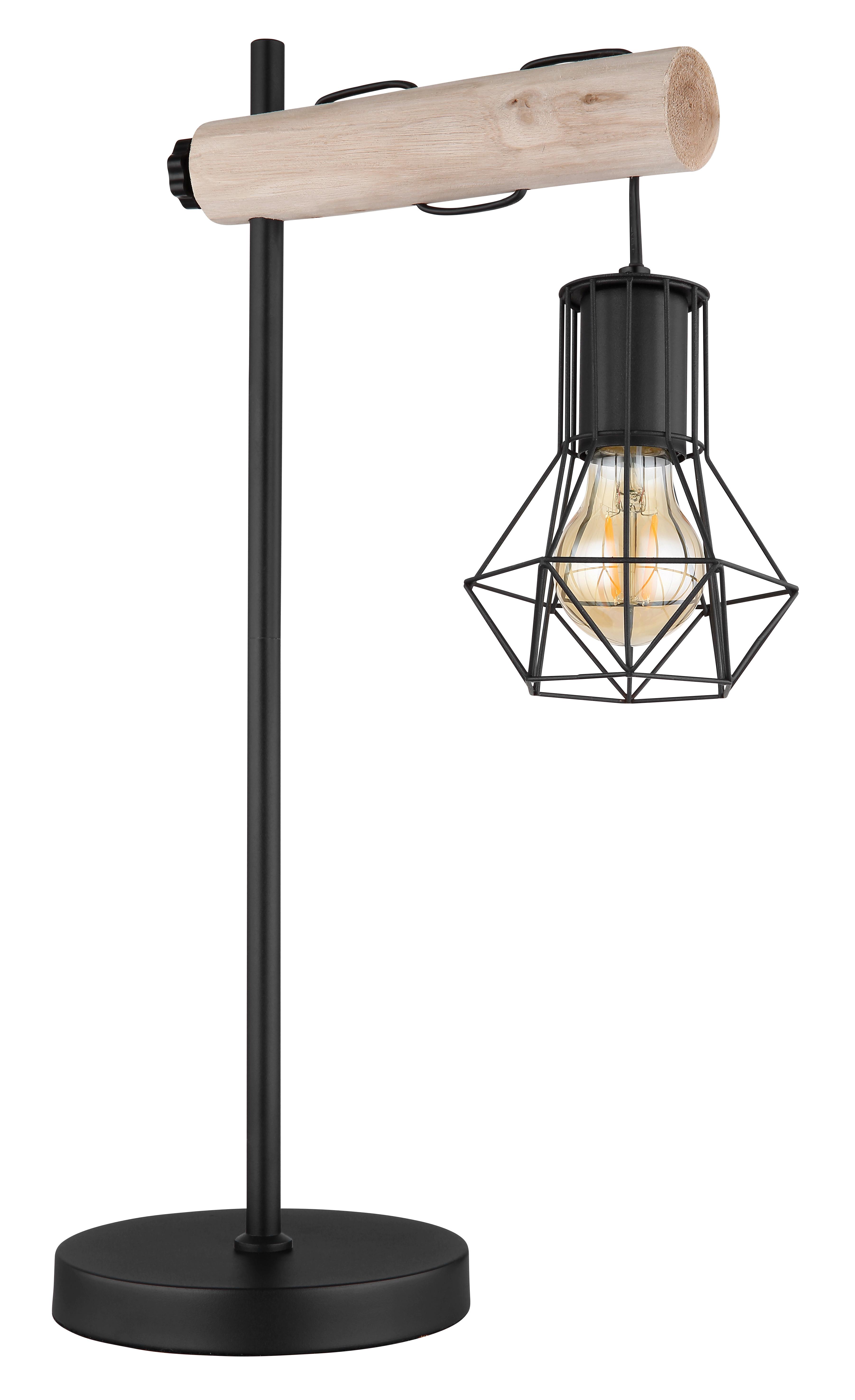 Tischleuchte Priska Schwarz/Natur max. 40 Watt - Schwarz/Naturfarben, Natur, Holz/Kunststoff (33/18/55cm) - Globo