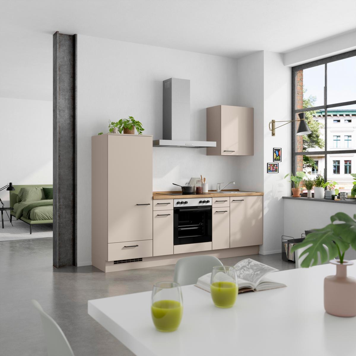 Küchenleerblock Easytouch Low o. Geräte Sandfarben - Sandfarben/Eichefarben, MODERN, Holzwerkstoff/Metall (240cm) - Nobilia