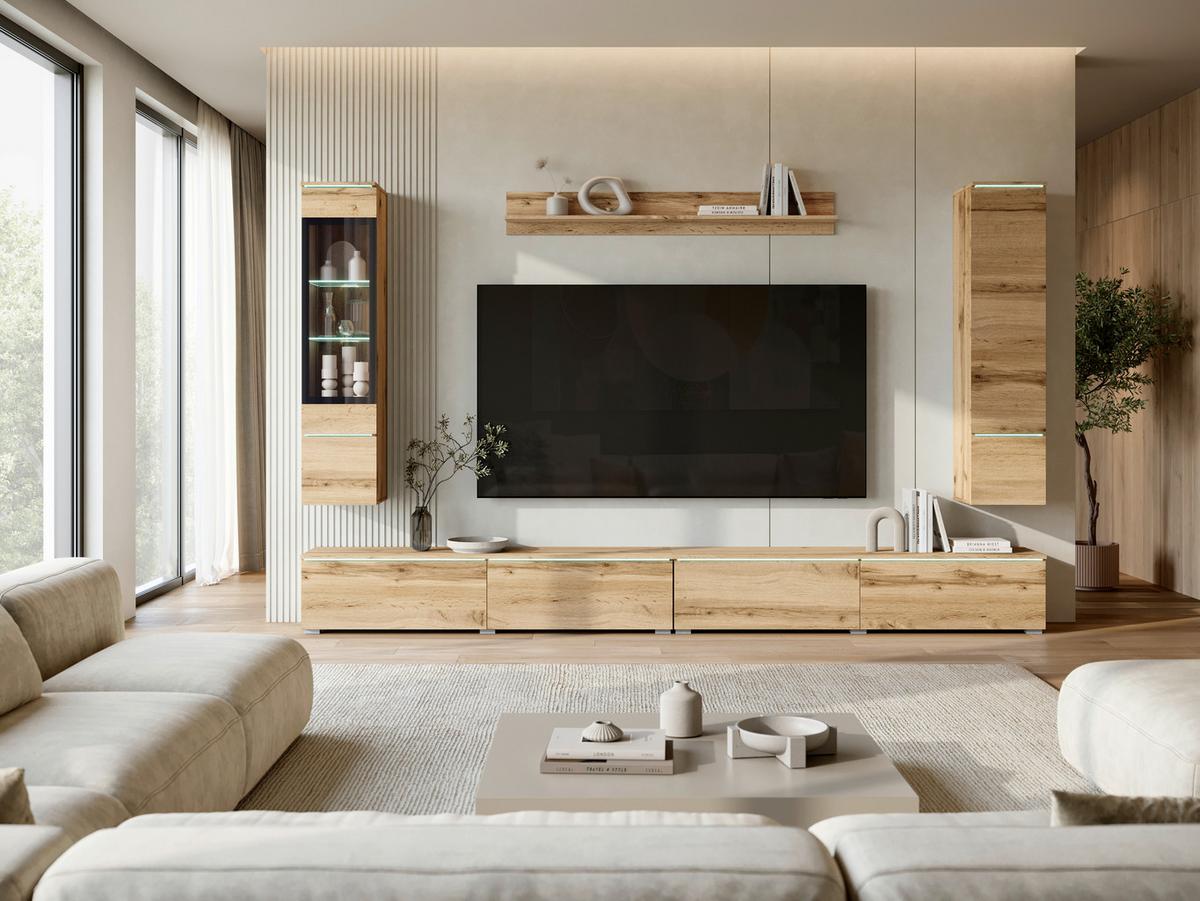 Dnevni Regal Vera Xxl, Barva Hrasta, 5-Delni - hrast wotan/siva, Basics, umetna masa/steklo (300/162/33cm) - P & B