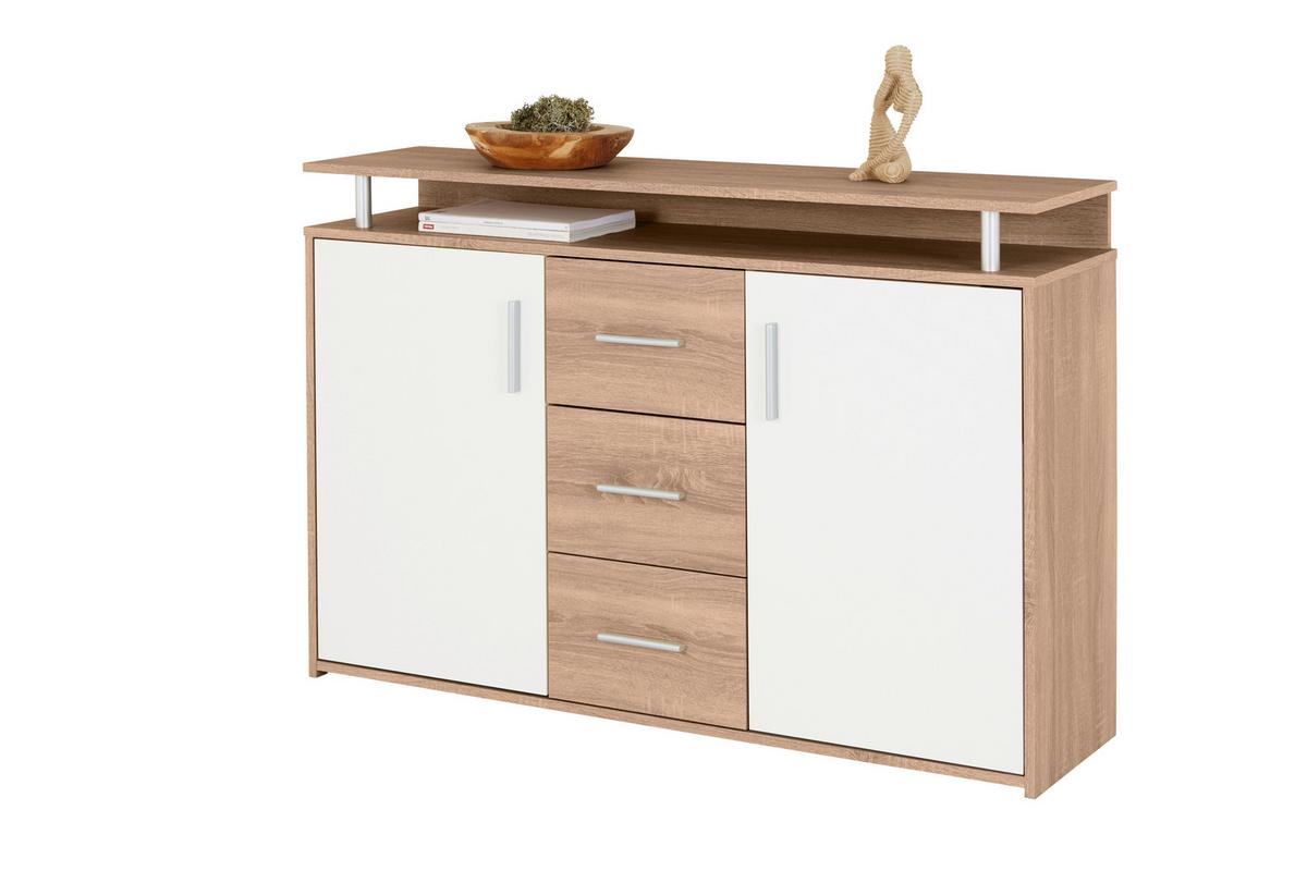 Comodă DRIFT - alb/culoare lemn stejar, Modern, material pe bază de lemn (132/88/34,6cm) - Modern Living