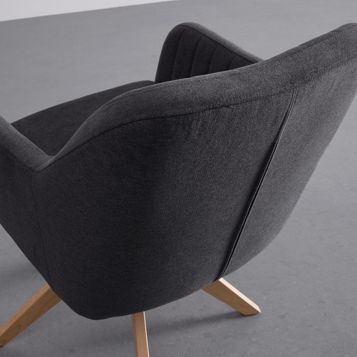 Armlehnstuhl Lucita Dunkelgrau Samt Drehbar Gepolstert - Dunkelgrau/Naturfarben, MODERN, Holz/Textil (59/88/60cm) - Bessagi Home