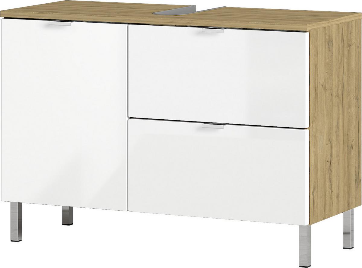 Waschbeckenunterschrank GW-Mau resa ca.80x56x34 cm Eiche/Weiß - Chromfarben/Eichefarben, KONVENTIONELL, Holzwerkstoff/Metall (80/56/34cm) - Germania