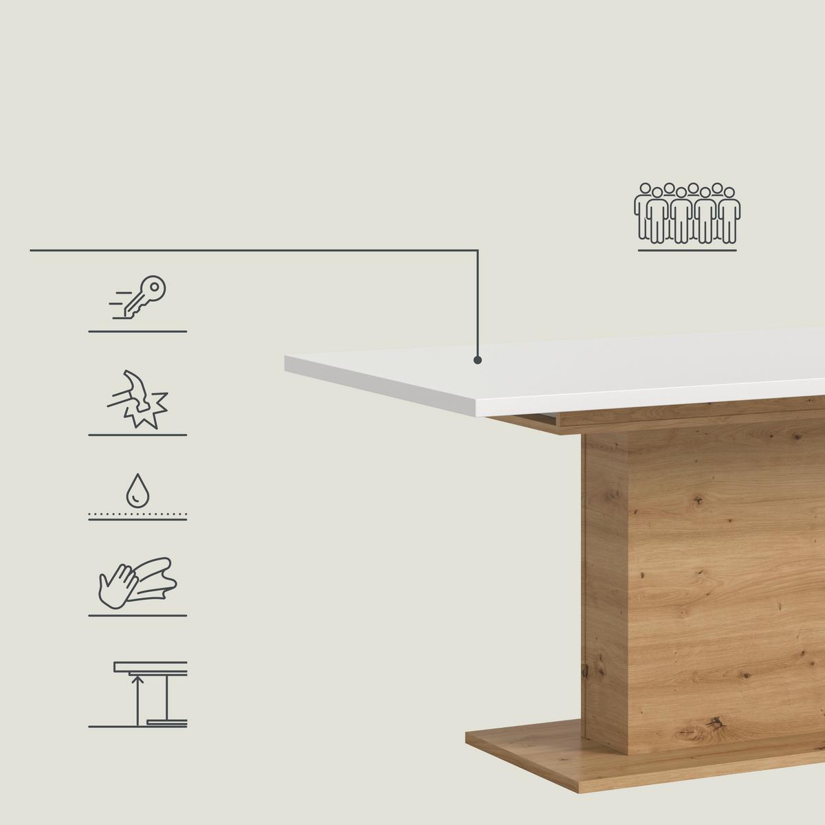 AUSZIEHTISCH MARLON 150 AZ - Weiss/Eiche Artisan, Konventionell, Holzwerkstoff (150-190/76/90cm) - MID.YOU