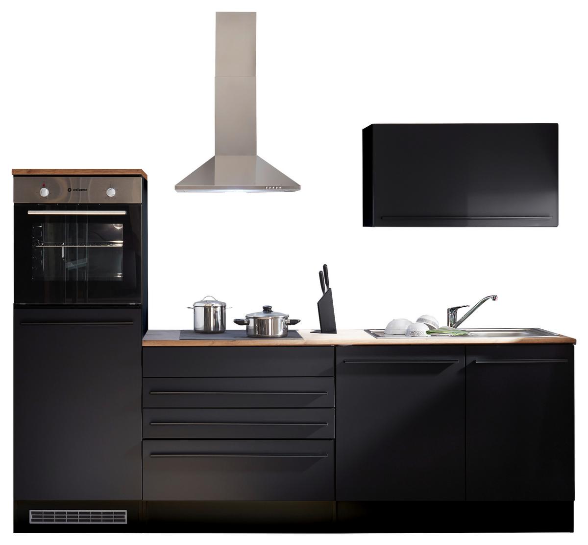 Konyhablokk Gépek Nélkül Jazz 6 - fekete/tölgyfa, Modern, faalapú anyag (260/200/60cm) - Modern Living