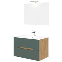Fürdőszoba Szett Iris - natúr színű/fehér, Design, faalapú anyag/kerámia (80/47/53cm)