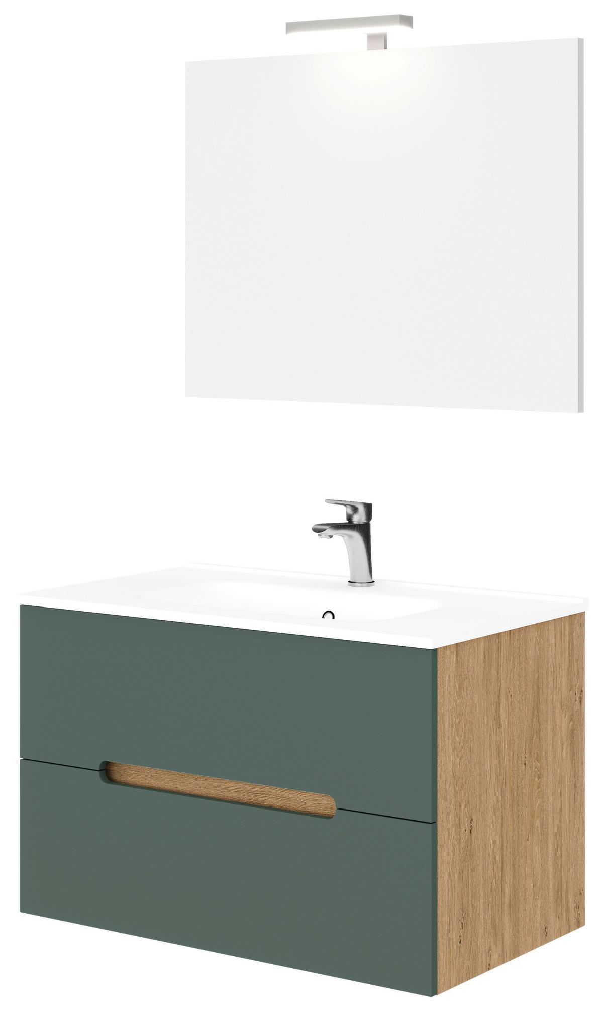 Fürdőszoba Szett Iris - natúr színű/fehér, Design, faalapú anyag/kerámia (80/47/53cm)