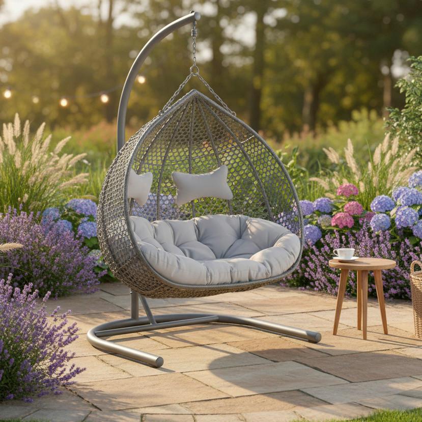 Hängesessel Bari Grau Metall/Kunststoff/Outdoorstoff - Hellgrau/Grau, MODERN, Kunststoff/Textil (130/201/116cm) - Bessagi Garden