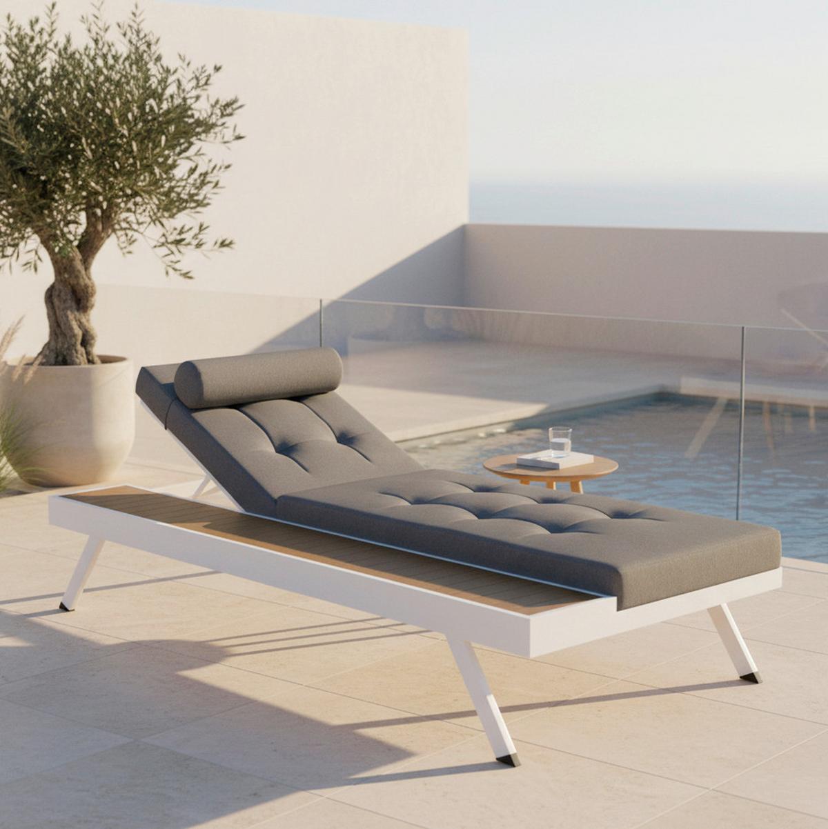 Gartenliege Avolina Dunkelgrau Outdoorstoff/Metall - Dunkelgrau/Weiß, MODERN, Kunststoff/Textil (199/30/86cm) - Bessagi Garden