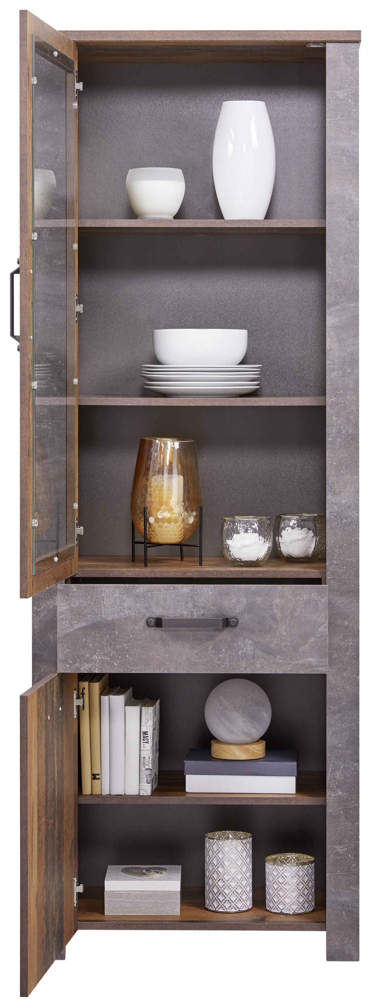 Vitrină Ontario - gri închis/culoare lemn stejar, Trend, sticlă/material pe bază de lemn (71,4/200/41,5cm) - Modern Living