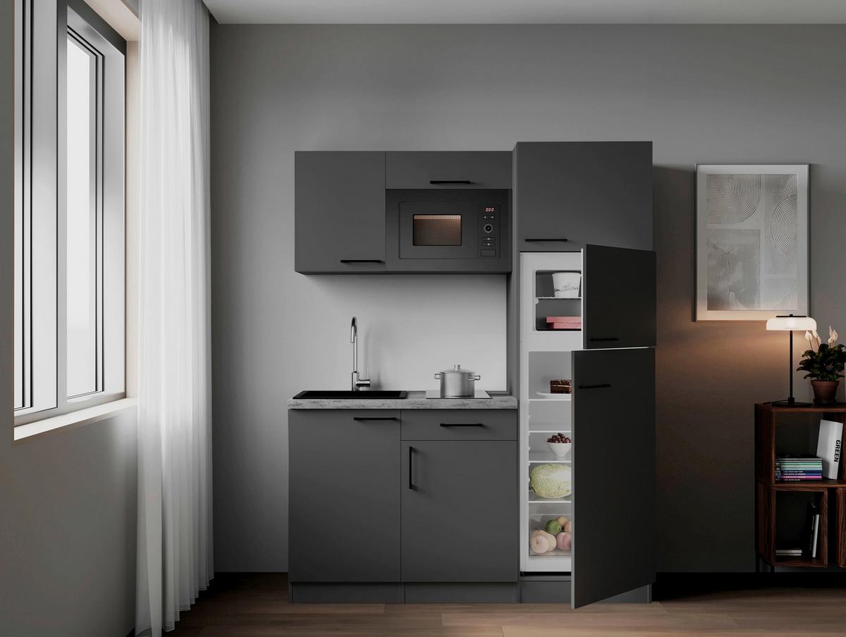 Küchenblock Oliver m. Geräten Grau - Grau, Trend, Holzwerkstoff/Metall (160cm) - Respekta