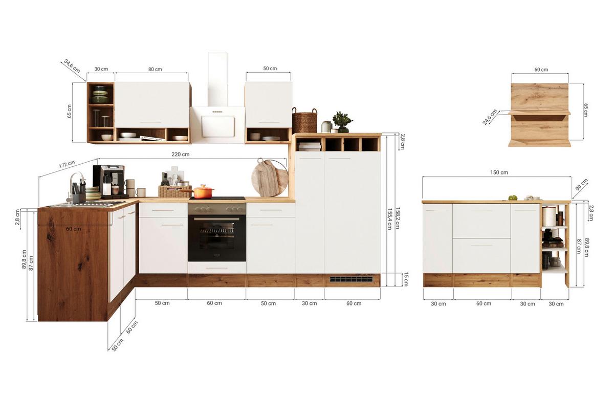 Kotna Kuhinja Z Aparati Hilde, 310x172cm - siva/barve aluminija, Design, kovina/leseni material (310/172cm) - Respekta